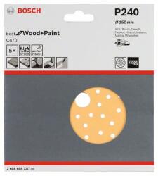 Bosch C470 csiszolópapírok excentercsiszolókhoz, Best for Wood and Paint, átmérő 150 mm, 240 többszörös perforáció (5 db) 2608608X87 (2608608X87)