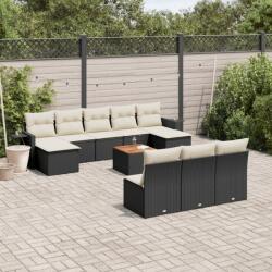 vidaXL 11 részes fekete polyrattan kerti ülőgarnitúra párnákkal (3257099)