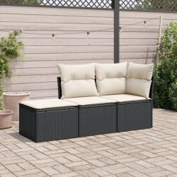 vidaXL 3 részes fekete polyrattan kerti ülőgarnitúra párnával (3249305)
