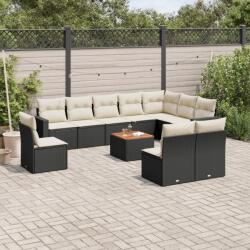 vidaXL 11 részes fekete polyrattan kerti ülőgarnitúra párnákkal (3256504)