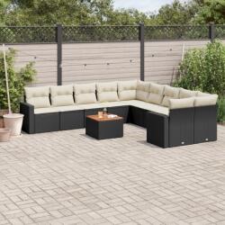 vidaXL 11 részes fekete polyrattan kerti ülőgarnitúra párnákkal (3256644)