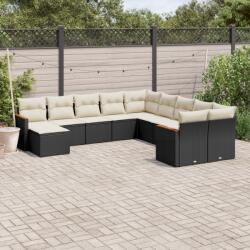 vidaXL 11 részes fekete polyrattan kerti ülőgarnitúra párnákkal (3258969)