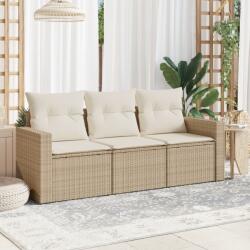 vidaXL 3 részes bézs polyrattan kerti ülőgarnitúra párnákkal (3218648)