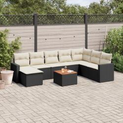 vidaXL 9 részes fekete polyrattan kerti ülőgarnitúra párnákkal (3256588)
