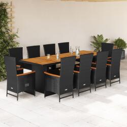 vidaXL 11 részes fekete polyrattan kerti étkezőgarnitúra párnákkal (3277527)