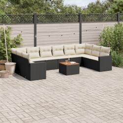 vidaXL 11 részes fekete polyrattan kerti ülőgarnitúra párnákkal (3256623)