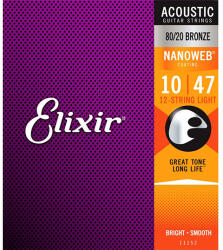 Elixir 11002 NANOWEB Extra Light, Струни за акустична китара 10-47 (NW10-47A)