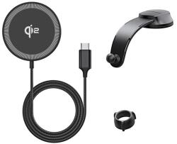 Duzzona V4 műszerfali autós tartó és mágneses vezeték nélküli töltő 15 W (MagSafe kompatibilis, Qi2 töltéssel) - fekete