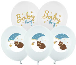 PartyDeco Baloane Baby Boy 30 cm, 6 buc