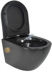 Foglia Vas wc suspendat cu functie bideu, negru mat, apa calda rece, rimless, baterie inclusa auriu mat Foglia Oslo (O-B2342-MBD-gold)