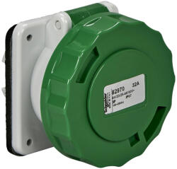 Schneider Electric , 82969, Törpefeszültségű ipari csatlakozó beépíthető dugalj egyenes 2P 32A 4h, 20-25V/40-50V 100/200 Hz, IP67, zöld, csavaros csatlakozás, PratiKa (Schneider 82969) (82969)