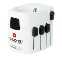 SKROSS PRO hálózati csatlakozó adapter (240V / 6300mA, EU2 pin, EU3 - IT, US, UK, CH, CN, földelt, utazótöltő) FEHÉR (1.103141)