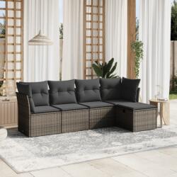 vidaXL 5 részes szürke polyrattan kerti ülőgarnitúra párnákkal (3263136)