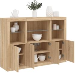 vidaXL 3 db sonoma tölgy színű szerelt fa tálalószekrény LED-ekkel (3209109)