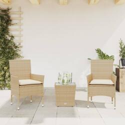 vidaXL 3 részes bézs polyrattan/üveg bisztrógarnitúra párnával (3278744)