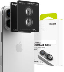 Apple iPhone 16 / 16 Plus, Kamera lencsevédő fólia, ütésálló fólia, Tempered Glass (edzett üveg), alumínium keret, Ringke Camera Frame Protector, fekete