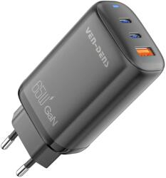 VEN-DENS GaN Pro 65W gyorstöltő 2x USB-C és USB - Fekete
