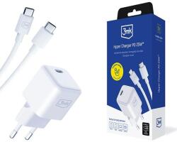 3mk Protection Hyper Charger hálózati töltő 1x USB-C csatlakozással és Type-C - Type-C kábellel PD 25W - fehér