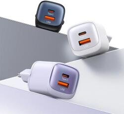 USAMS CC254 HC Series hálózati töltő 1x-USB-A és 1xUSB-C csatlakozással 30W GaN - fekete