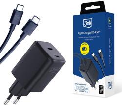 3mk Protection Hyper Charger hálózati töltő 2x USB-C csatlakozással és Type-C - Type-C kábellel PD 45W - fekete