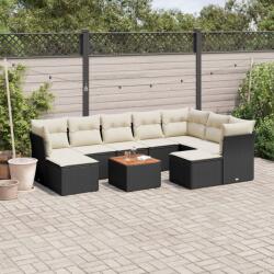 vidaXL Set canapele de grădină cu perne, 10 piese, negru, poliratan (3256294)