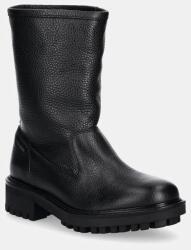Calvin Klein bőr csizma FLAT BIKER BOOT LTH fekete, női, platformos, HW0HW02234 - fekete Női 39