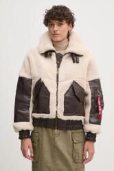 Alpha Industries rövid kabát Teddy PU Bomber női, bézs, átmeneti, oversize, 148001 - bézs L