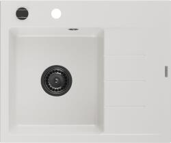 Mexen Ben, 1 kamrás gránit mosogató 600x500x190 mm, bal + fekete szifon, fehér, 6522605000-20-B (6522605000-20-B)