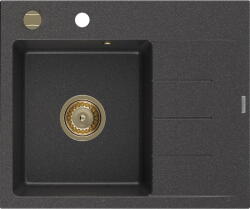 Mexen Ben, 1 kamrás gránit mosogató 600x500x190 mm, bal + arany szifon, fekete foltos, 6522605000-76-G (6522605000-76-G)