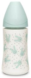 BabyJem Biberon 270 ml cu tetina rotunda din silicon, 3 fluxuri, iepuras verde hygge suavinex