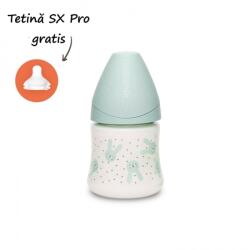 BabyJem Biberon 150 ml cu tetina rotunda din silicon, debit lent, iepuras verde hygge suavinex