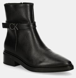 Calvin Klein bőr csizma HEEL ANKLE BOOT 30 W/HW LTH fekete, női, lapos talpú, HW0HW02183 - fekete Női 36