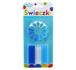 Swieczki - Gyertya tartóval kék-fehér színben, 6 cm 12 db/cs