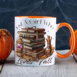 Deconline Customs Halloween mintás bögre "Just a girl who. . . " Narancssárga (DO126178-17-ORANGE-MUG)