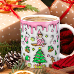 Deconline Customs Karácsonyi bögre "elf manó" Pufi hatású (DO129171-CERAMIC-MUG)