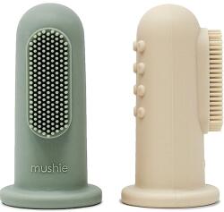 Mushie Finger Toothbrush ujjra húzható fogkefe gyermekeknek Shifting Sand/Cambridge Blue 2 db