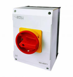 OMU system MX-480PY 4 pólusú 80A tűzvédelmi tokozott ipari kapcsoló 4x80A IP65 forgócsapos lakatolha (MX-480PY)