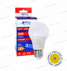 OMU Lighting LB LED izzó E27 A60 8W 960lm 3000K meleg fehér emelt fényerejű 3 év garancia (LBE27A608.09603000)