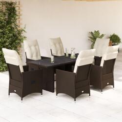 vidaXL 7 részes barna polyrattan kerti étkezőgarnitúra párnával (3276776)
