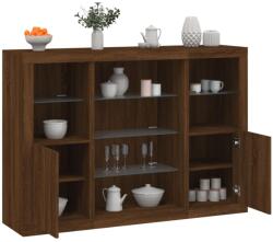 vidaXL 3 db barna tölgy színű szerelt fa tálalószekrény LED-ekkel (3209134)