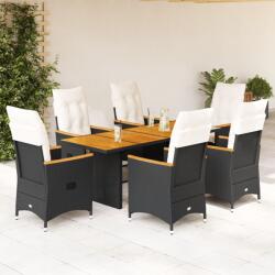 vidaXL 7 részes fekete polyrattan kerti étkezőgarnitúra párnával (3276840) - vidaxl