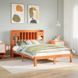 vidaXL barna tömör fenyőfa könyvespolcos ágy matrac nélkül 140 x 200cm (3322619)