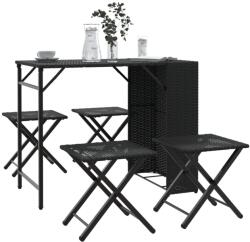 vidaXL 5 részes fekete polyrattan összecsukható kerti étkezőgarnitúra (365944)