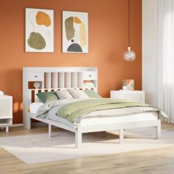 vidaXL fehér tömör fenyőfa könyvespolcos ágy matrac nélkül 160x200 cm (3322606)