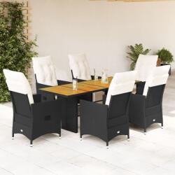 vidaXL 7 részes fekete polyrattan kerti étkezőgarnitúra párnával (3276861)