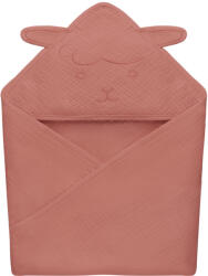 Lionelo Muslin pamut kapucnis törölköző - Red Coral