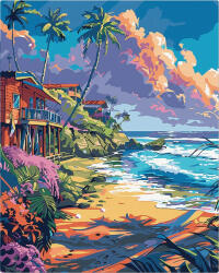 Figured Art Set pictura pe numere, cu sasiu, Case pe malul marii, 40x50 cm (FA10301-Y)