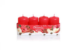 Bartek Candles Gyertya adventi piros alma-fahéj illatú 4 db, 4 cm x 7 cm