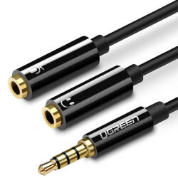 UGREEN AV141 AUX audio elosztó 3, 5 mm-es mini jack kábel (dugós) a fejhallgatóhoz + mikrofon (anya), 20 cm (fekete)