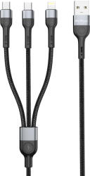 DeTech Кабел за данни DeTech DE-52UCL, 3 in 1, USB - 2хType-C, Lightning, 1.0m, Black - 40518 (DE-40518)